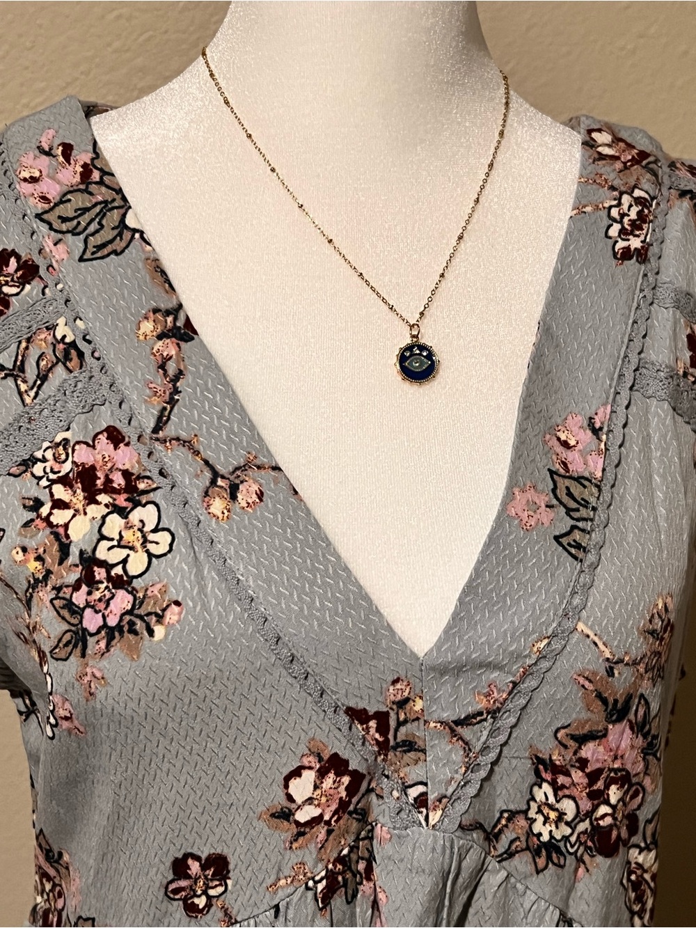 Rewind Gray Midi Dress with Pink Floral Print - Picture 2 of 8